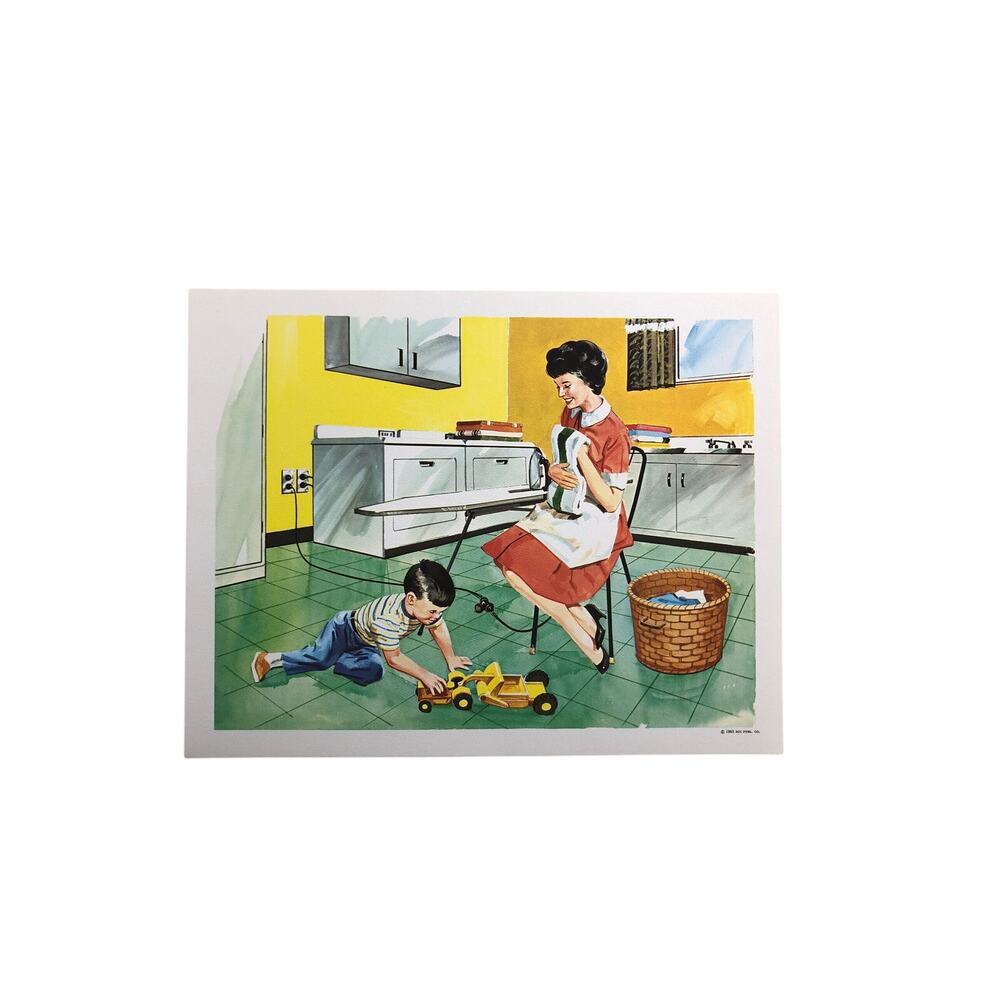 Teaching Picture Laundry Room Ironing Mid Century Print 1965 DCC Pub Co